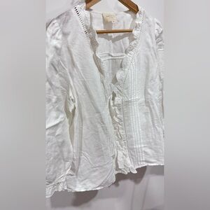 Sezane size 40 (US 8) Women's White Lace-Trim Cotton Top